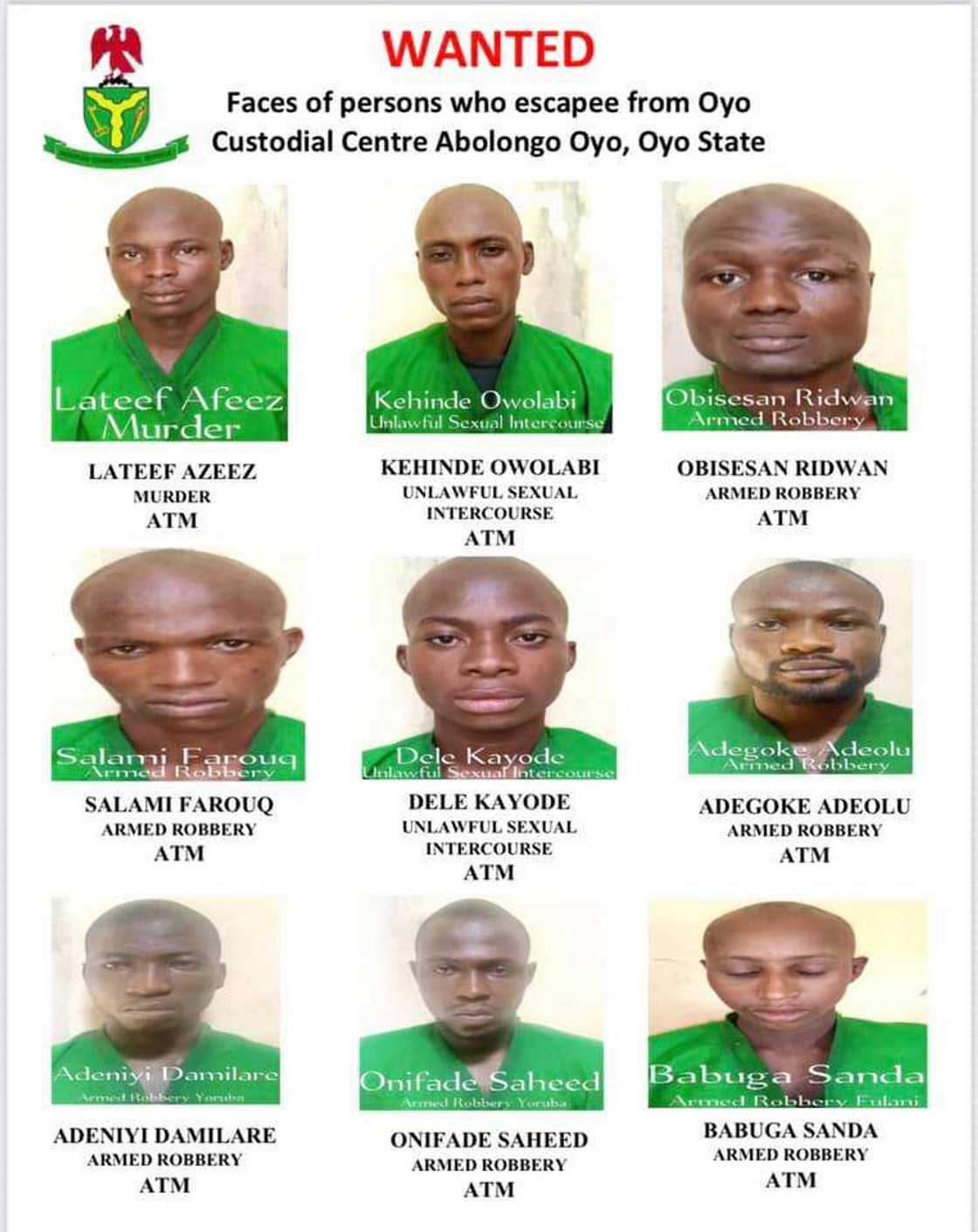 FG releases names, pictures of escaped inmates from Oyo prison FG releases names, pictures of escaped inmates from Oyo prison