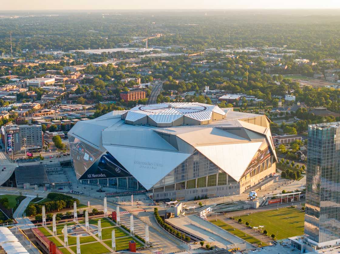 Aerial view of Mercedes-Benz Stadium