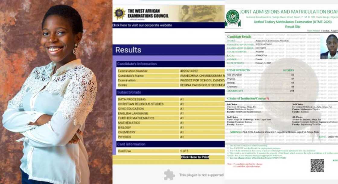 Photos of Chimbusomma Nwadiuto who scored straight A's in her WAEC.