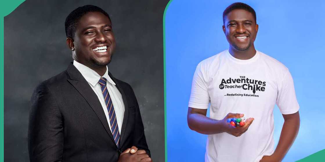 Teacher Chike won an award in teaching. Teacher Chike won an award in teaching.