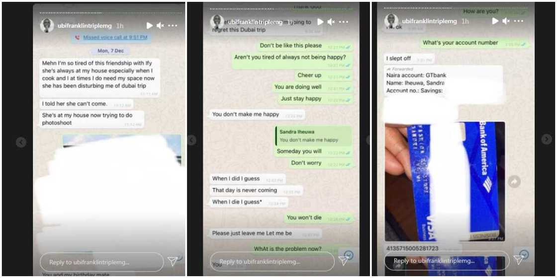 Ubi Franklin Opens Can of Words, Says Sandra Iheuwa’s Claims of Sponsoring Dubai Trip is a Lie, Shares Proof Ubi Franklin Opens Can of Words, Says Sandra Iheuwa’s Claims of Sponsoring Dubai Trip is a Lie, Shares Proof