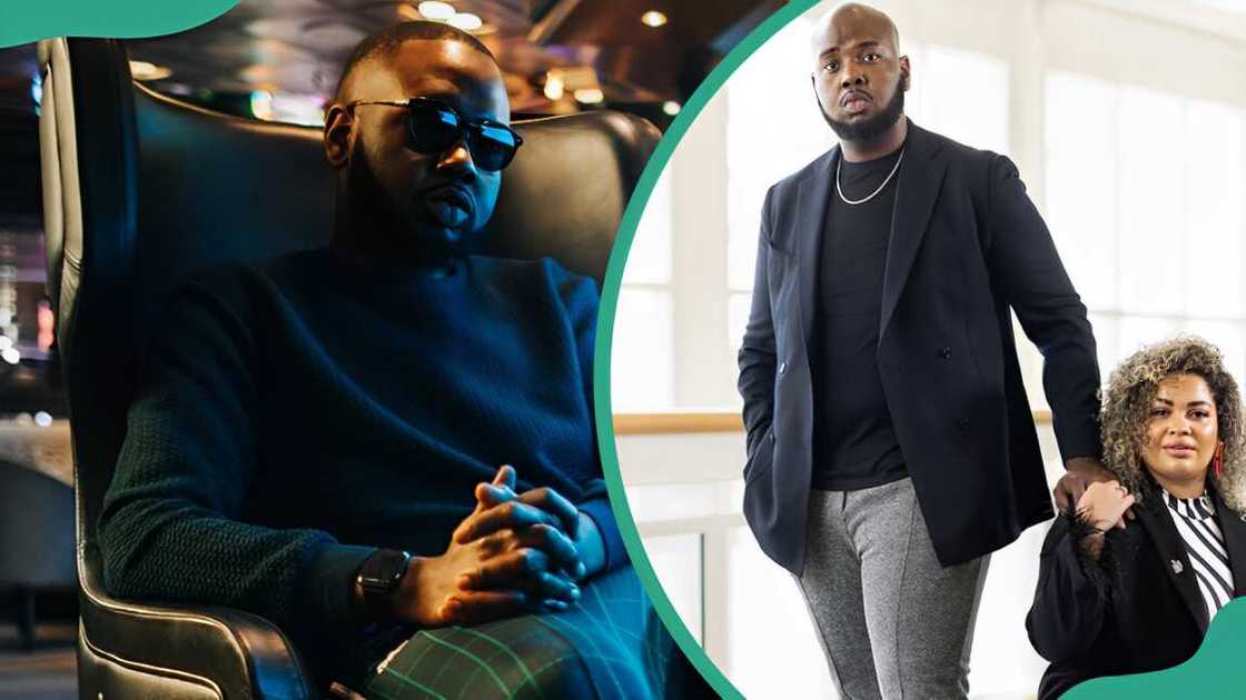 Thomas Jakes Jr. seated and him poses for a photo with his wife Thomas Jakes Jr. seated and him poses for a photo with his wife