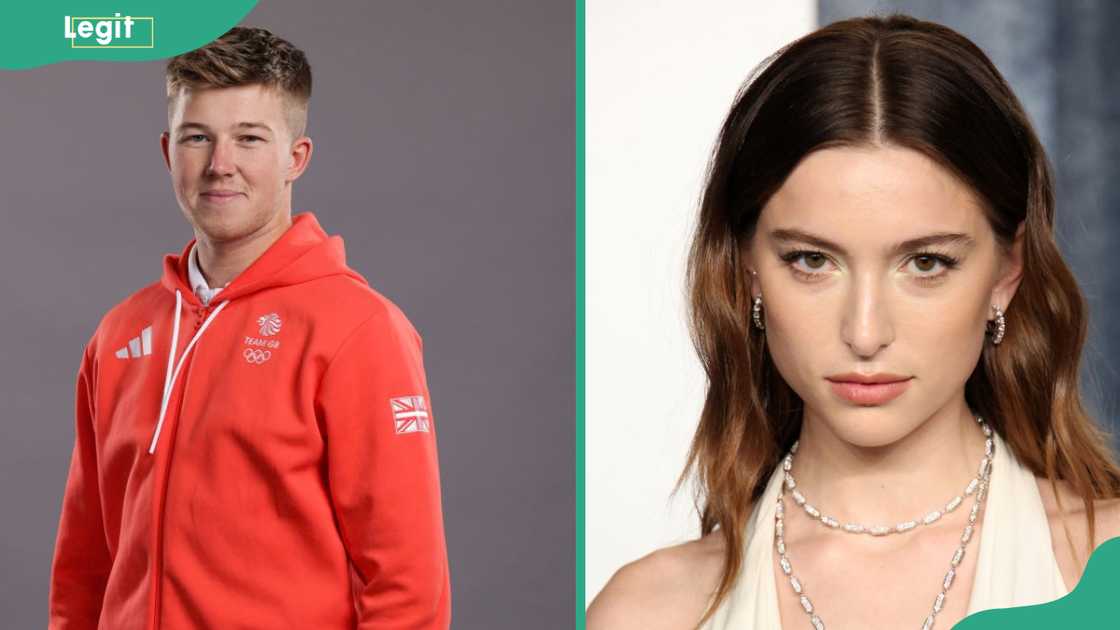 Split image of a man in a red Team GB hoodie and a woman with layered necklaces in a white top. Split image of a man in a red Team GB hoodie and a woman with layered necklaces in a white top.