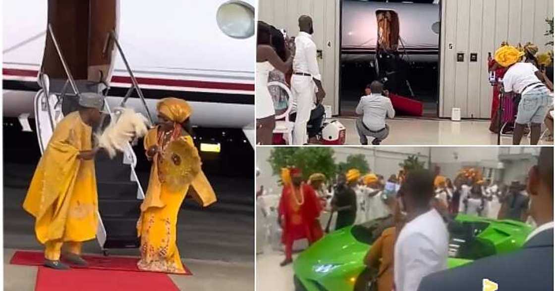 Nigerian couple, grand wedding entrance, Private jet, lamborghini Nigerian couple, grand wedding entrance, Private jet, lamborghini