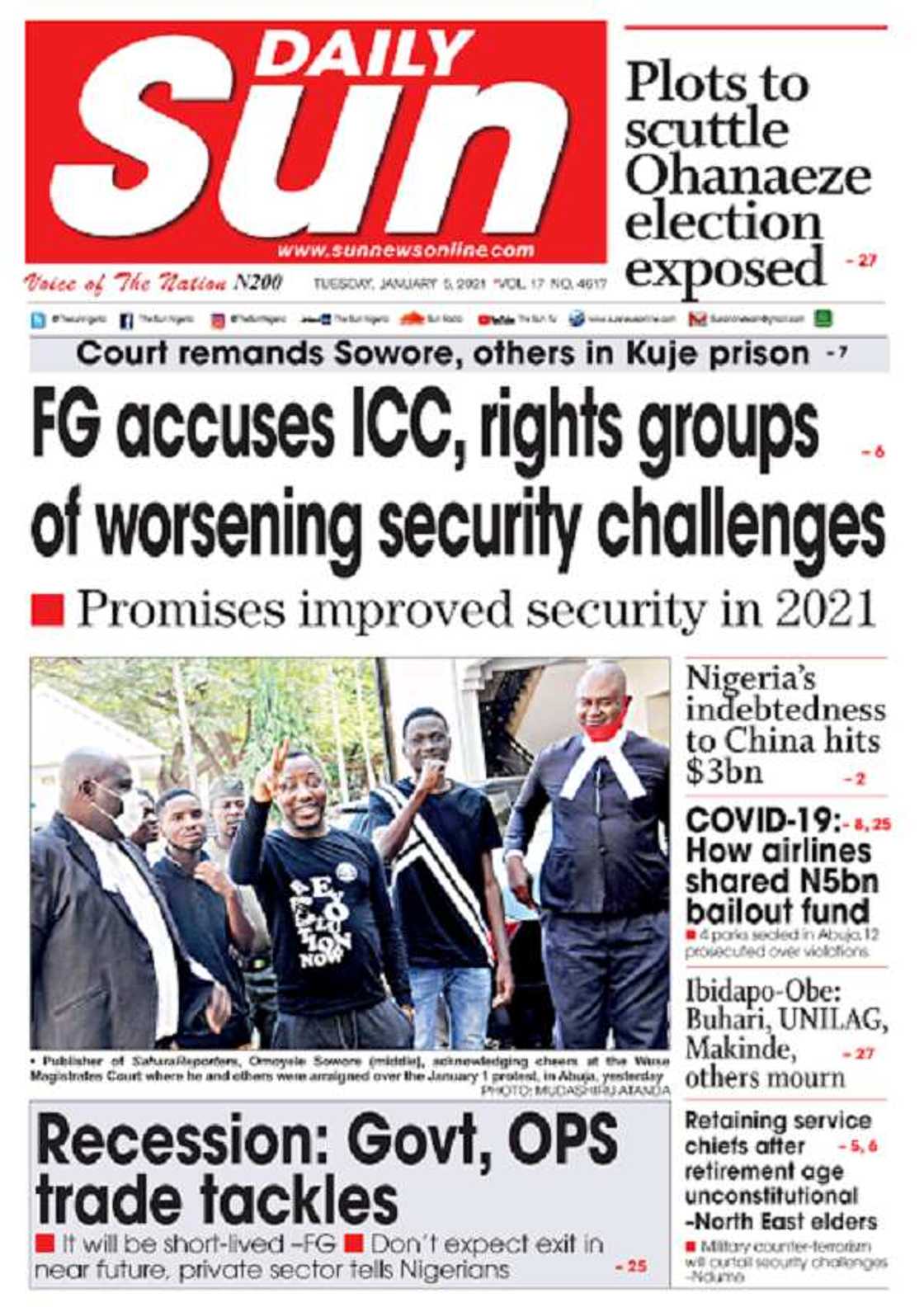 Newspaper reviews: FG accuses Amnesty, ICC, of fuelling insecurity in Nigeria