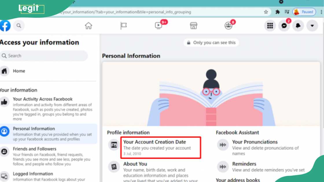 Screenshots of checking the Facebook account creation date on desktop Screenshots of checking the Facebook account creation date on desktop