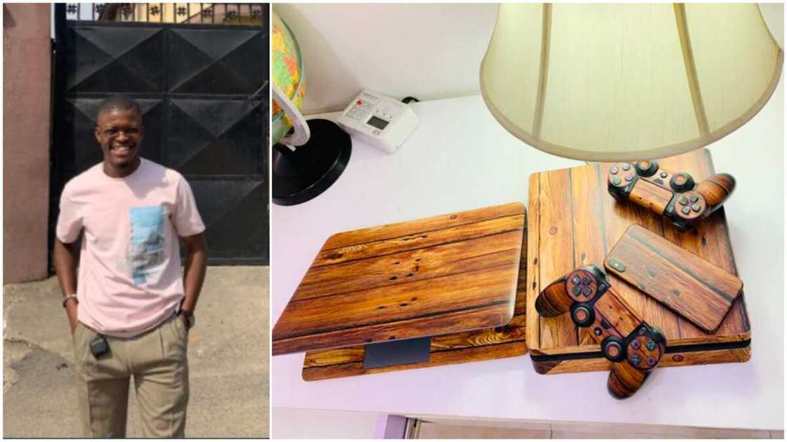 This man transforms his laptop, phone, gampads to look like woods, Nigerians react (photos) This man transforms his laptop, phone, gampads to look like woods, Nigerians react (photos)