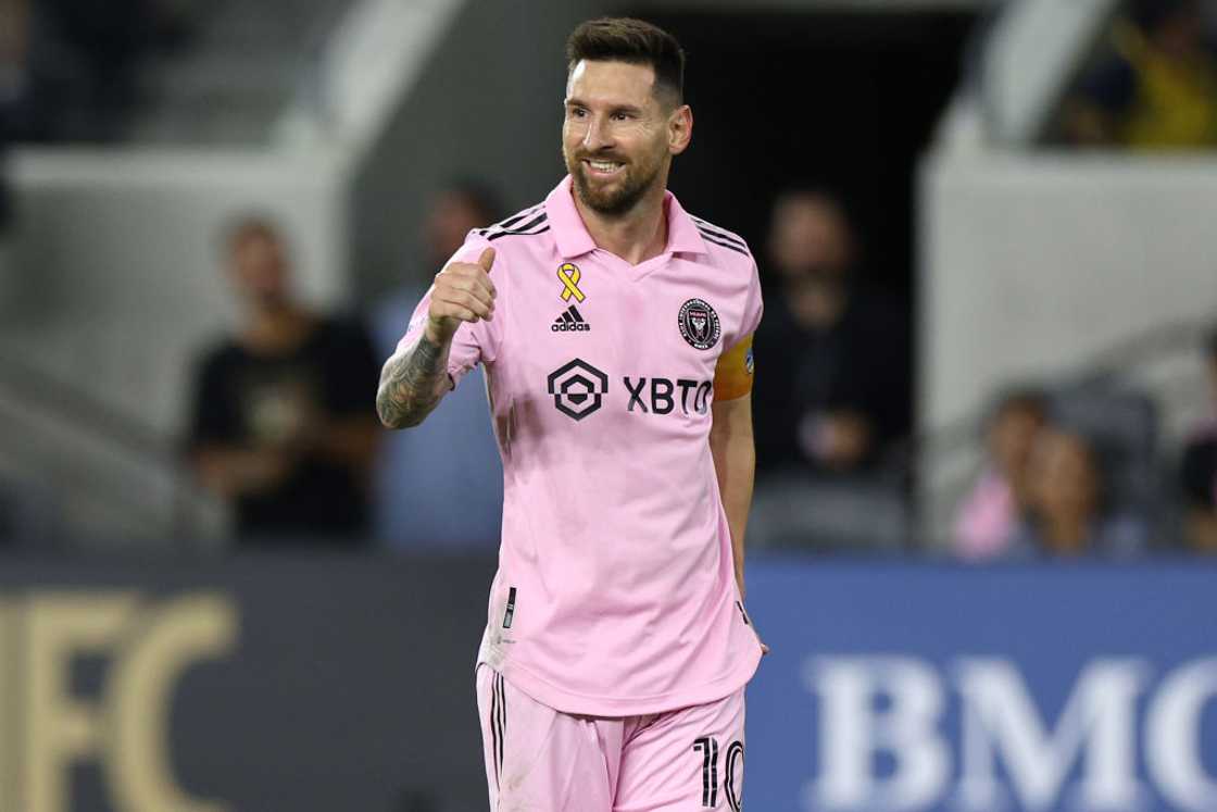 Lionel Messi reacts after a play between Inter Miami CF and Los Angeles Football Club