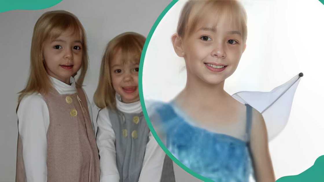 Lucy and Nina posing for a photo in front of a white wall Lucy and Nina posing for a photo in front of a white wall