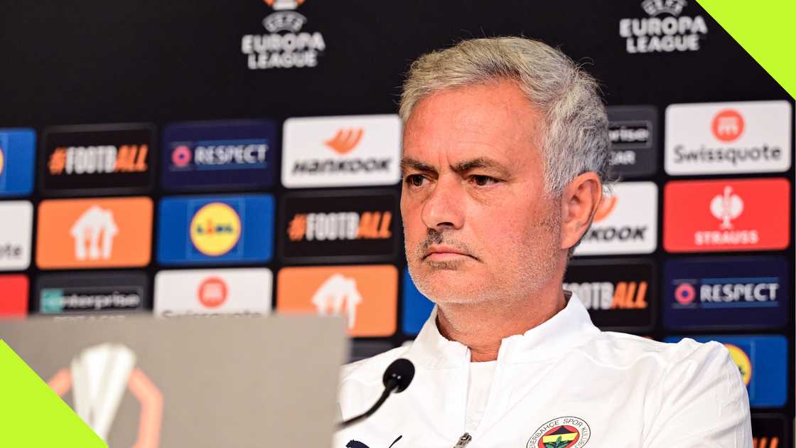 Jose Mourinho attending press conference ahead of UEFA Europa League match.