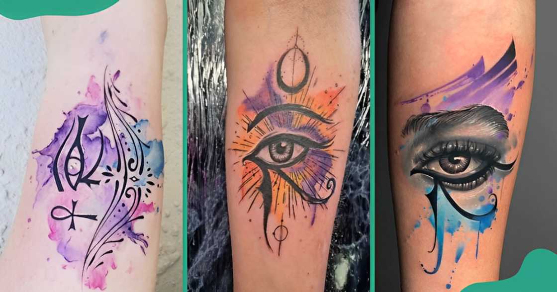 Watercolour Eye of Horus tattoos on the arms Watercolour Eye of Horus tattoos on the arms