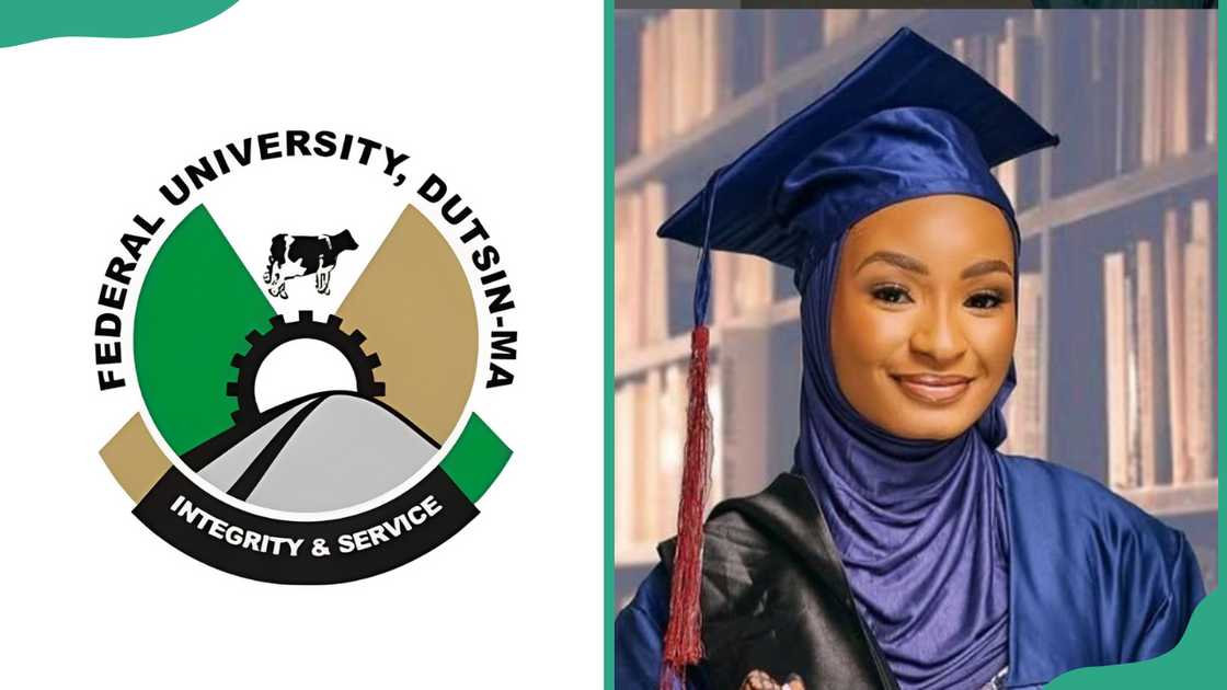 FUDMA logo and a FUDMA student in a graduation attire FUDMA logo and a FUDMA student in a graduation attire