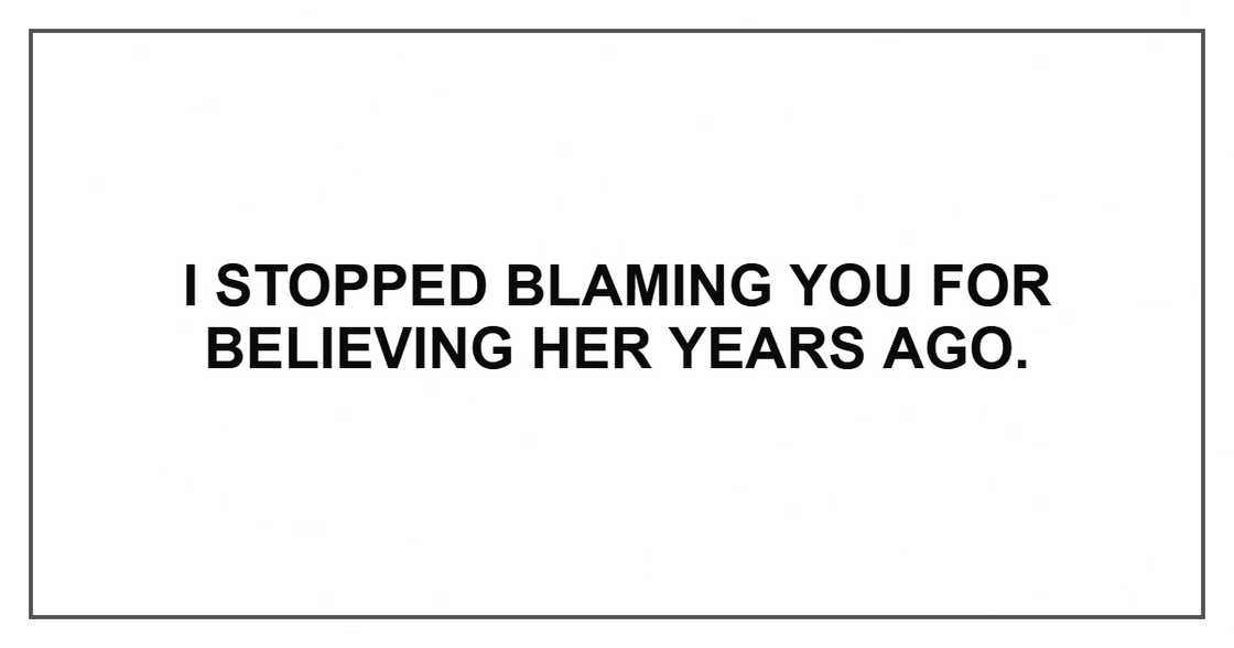 I stopped blaming you for believing her years ago. I stopped blaming you for believing her years ago.
