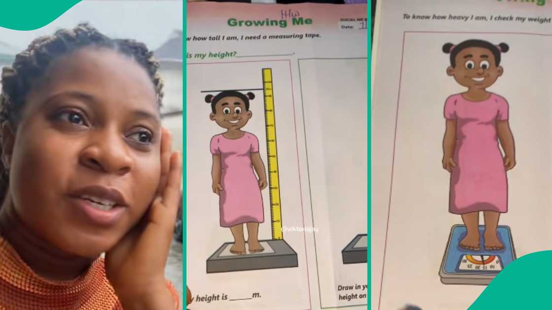 Nigerian mother displays homework given to her daughter.