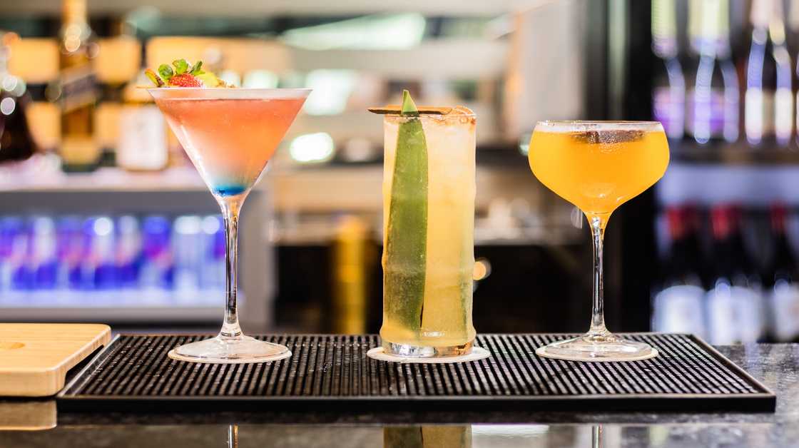 Different cocktails pictured on the bar at Wakame Restaurant. Different cocktails pictured on the bar at Wakame Restaurant.