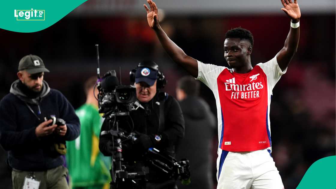 Bukayo Saka, Arsenal, Fulham, Emirates Stadium, London, England, Premier League. Bukayo Saka, Arsenal, Fulham, Emirates Stadium, London, England, Premier League.