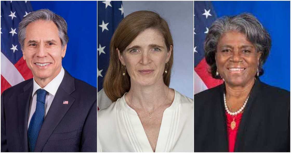 Antony Blinken, United States Secretary of States; Samantha Power, USAID Administrator and Linda Thomas-Greenfield, U.S. Ambassador to the UN, 2023 election Antony Blinken, United States Secretary of States; Samantha Power, USAID Administrator and Linda Thomas-Greenfield, U.S. Ambassador to the UN, 2023 election
