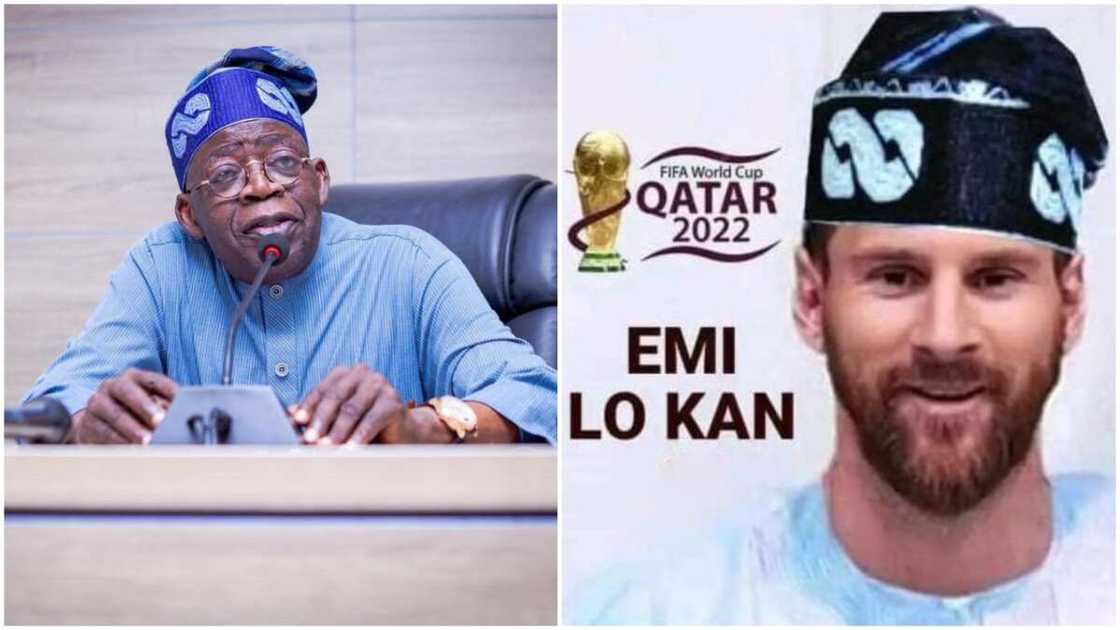 Tinubu/Lionel Messi/Emi Lo Kan of Doha/2022 World Cup in Qatar