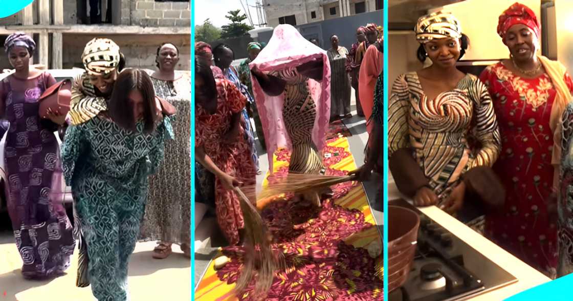 Lady shows how groom's sister carried bride on back during northern ceremony Lady shows how groom's sister carried bride on back during northern ceremony
