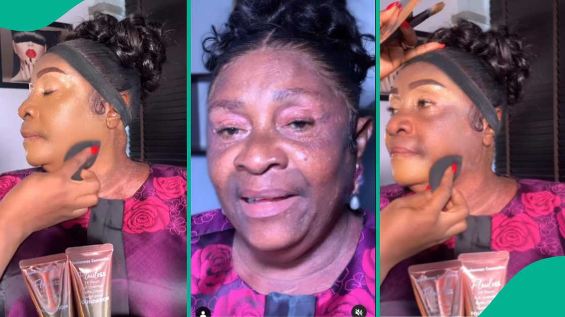 Woman shows off her makeup face Woman shows off her makeup face