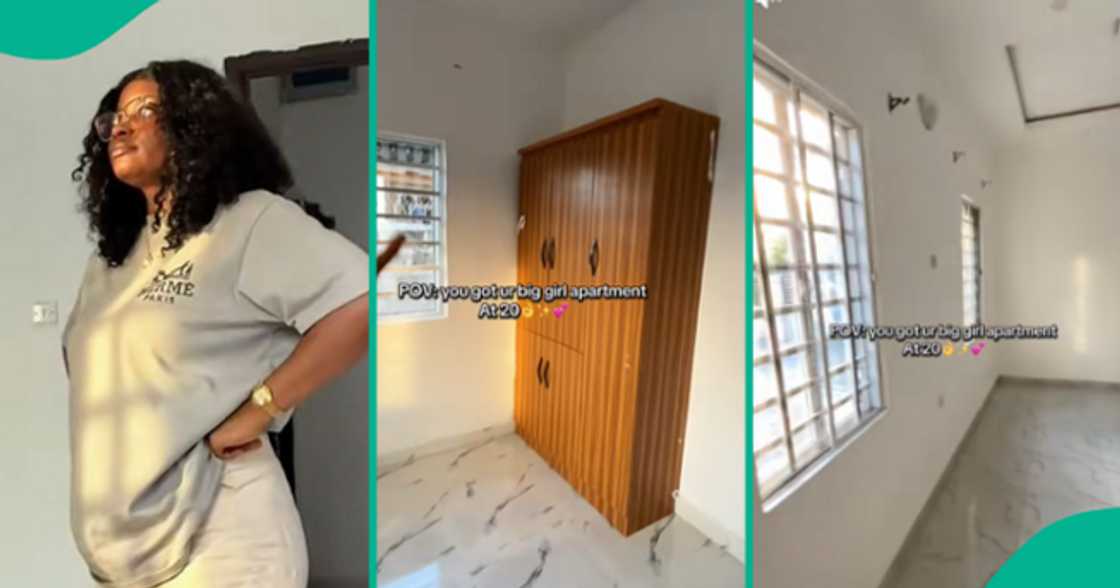 20-year-old lady proudly shows off her new apartment.