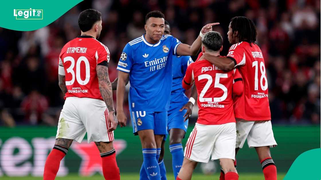 Kylian Mbappe, Gianluca Prestianni, 2025/26 UEFA Champions League, Benfica, Real Madrid, Lisbon, Portugal. Kylian Mbappe, Gianluca Prestianni, 2025/26 UEFA Champions League, Benfica, Real Madrid, Lisbon, Portugal.