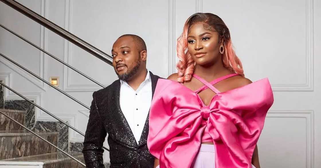 Chizzy Alichi shares video of her husband with their baby. Chizzy Alichi shares video of her husband with their baby.