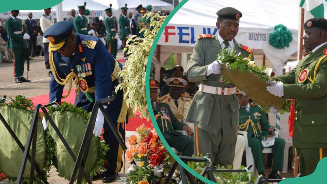 Members of the Nigerian Army lay flower wreaths to honour their departed heroes Members of the Nigerian Army lay flower wreaths to honour their departed heroes
