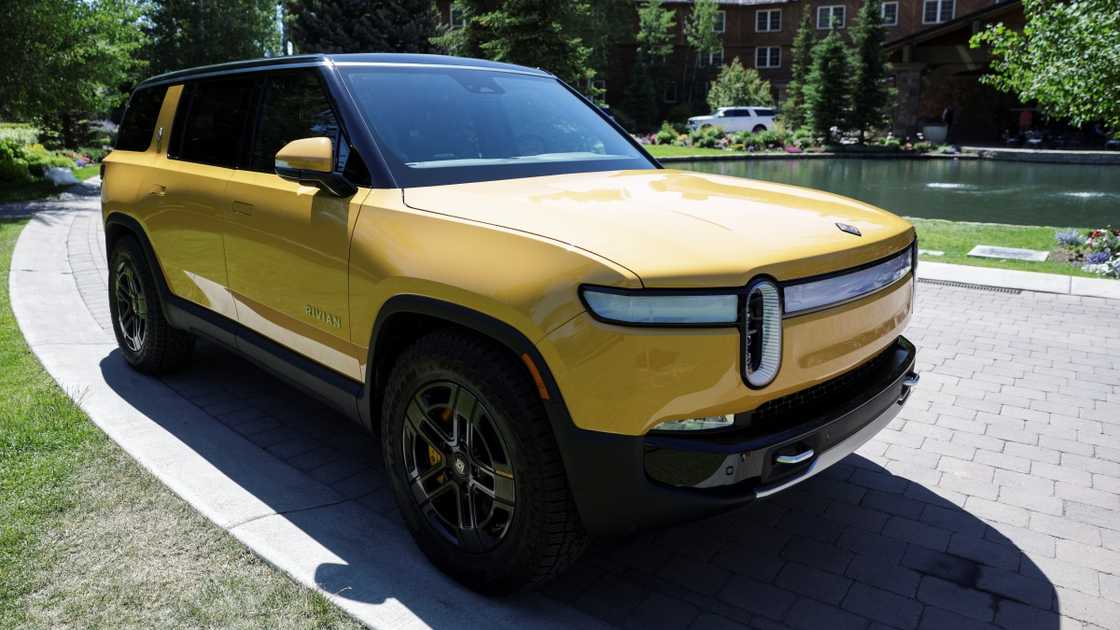 A Rivian R1S SUV pictured outside the Allen & Company Sun Valley Conference in Sun Valley, Idaho. A Rivian R1S SUV pictured outside the Allen & Company Sun Valley Conference in Sun Valley, Idaho.