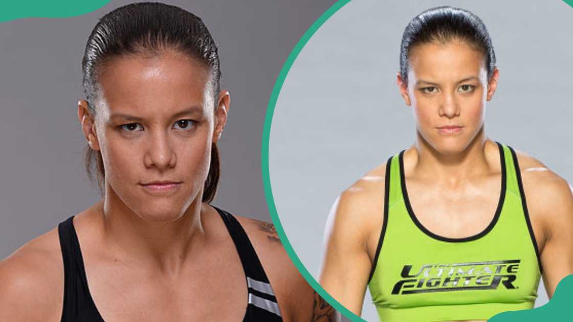 Shayna Baszler poses for portraits in Sacramento, California (L) and Las Vegas, Nevada (R).