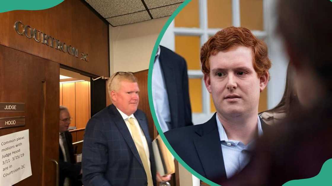 Buster leaves a hearing in a personal injury lawsuit at the Richland County Courthouse (L) and Buster during his father's murder trial (R). Buster leaves a hearing in a personal injury lawsuit at the Richland County Courthouse (L) and Buster during his father's murder trial (R).