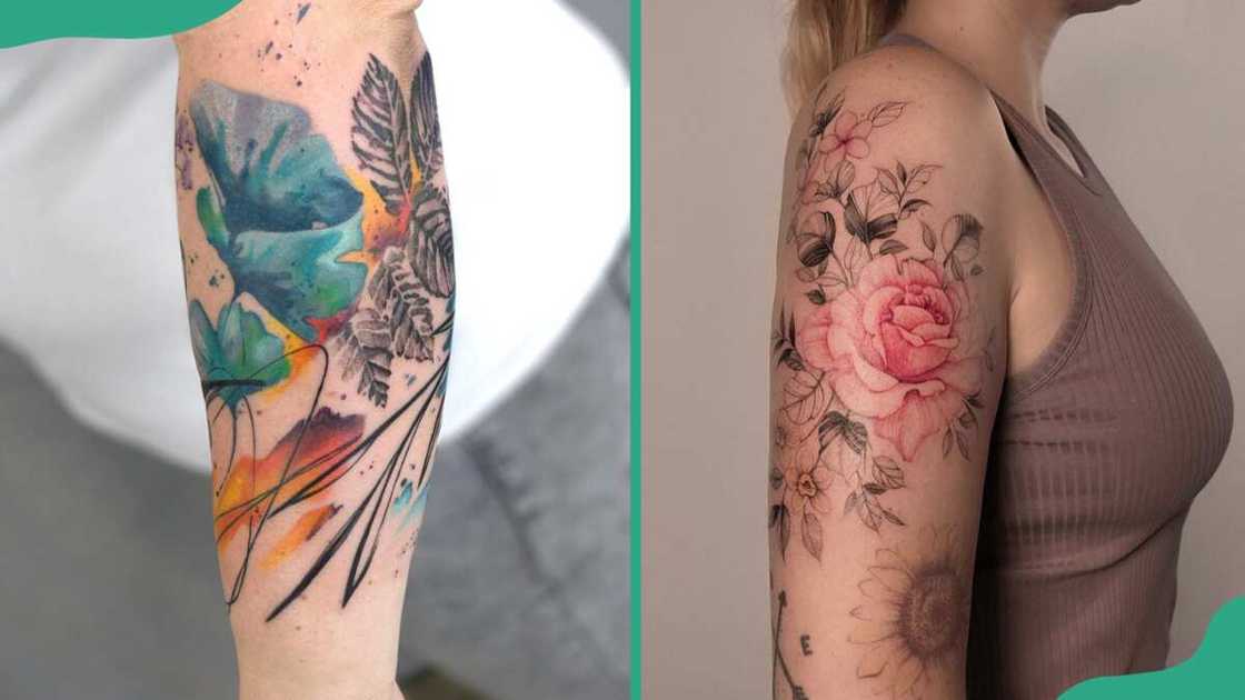 Flower watercolour half-sleeve tattoos Flower watercolour half-sleeve tattoos