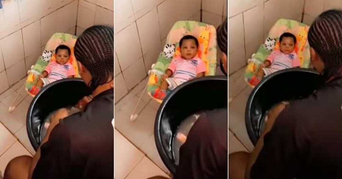 Funny dad teaches baby how to wash clothes Funny dad teaches baby how to wash clothes