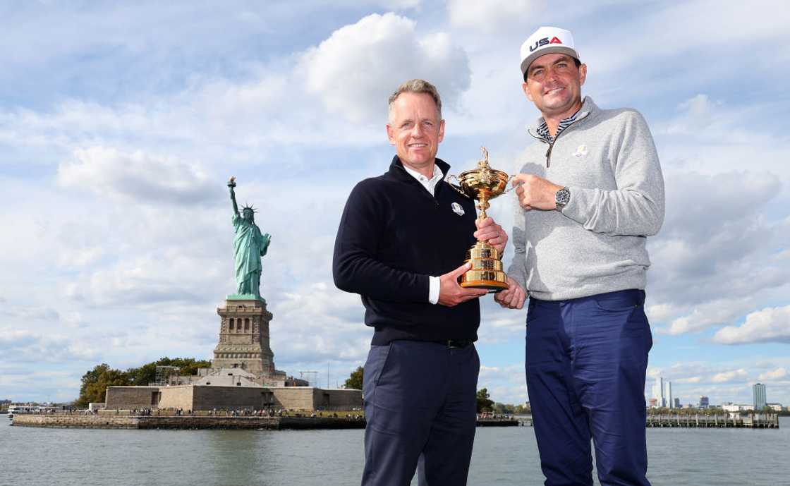 Team Captains Luke Donald and Keegan Bradley pose for a photograph with the Ryder Cup Trophy Team Captains Luke Donald and Keegan Bradley pose for a photograph with the Ryder Cup Trophy