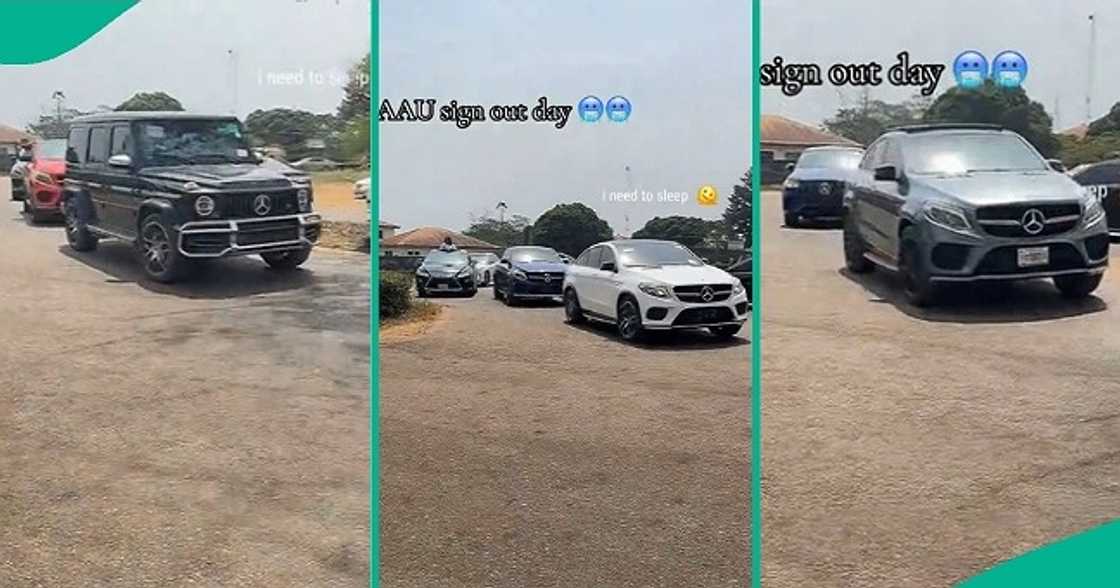 Students pull up in luxury Benz convoy on Ambrose Alli University's sign-out day