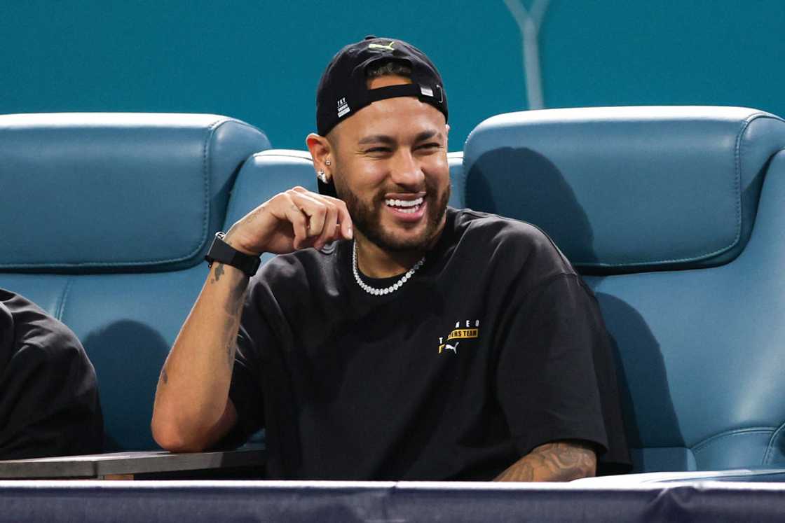 Neymar attends a match between Carlos Alcaraz of Spain and Gael Monfils of France during the Miami Open at Hard Rock Stadium Neymar attends a match between Carlos Alcaraz of Spain and Gael Monfils of France during the Miami Open at Hard Rock Stadium