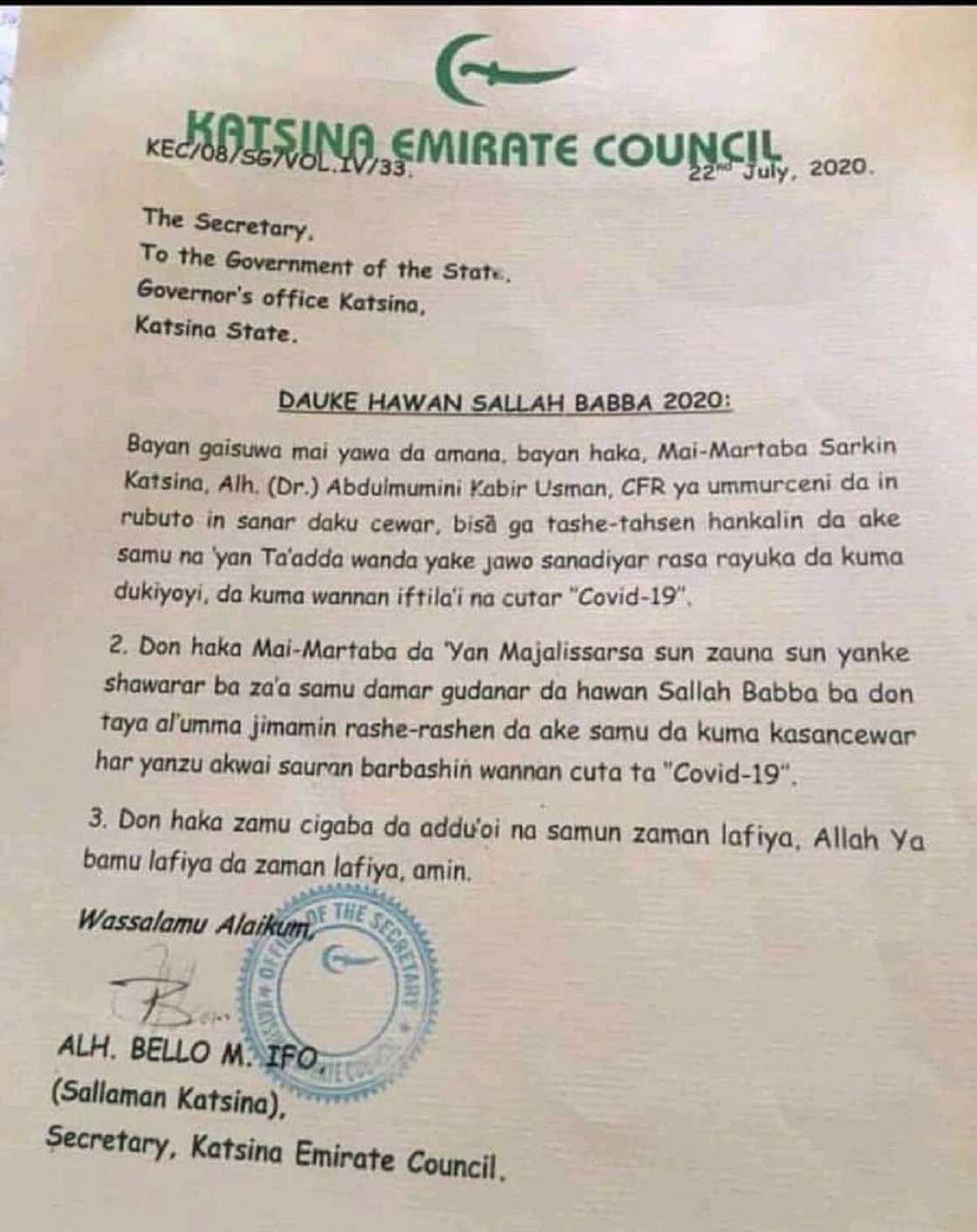 Gwamnatin jihar Katsina ta soke shagulgulan babbar sallah Gwamnatin jihar Katsina ta soke shagulgulan babbar sallah