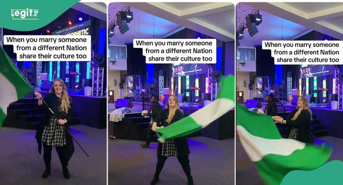 Photo of Oyinbo lady waving flag