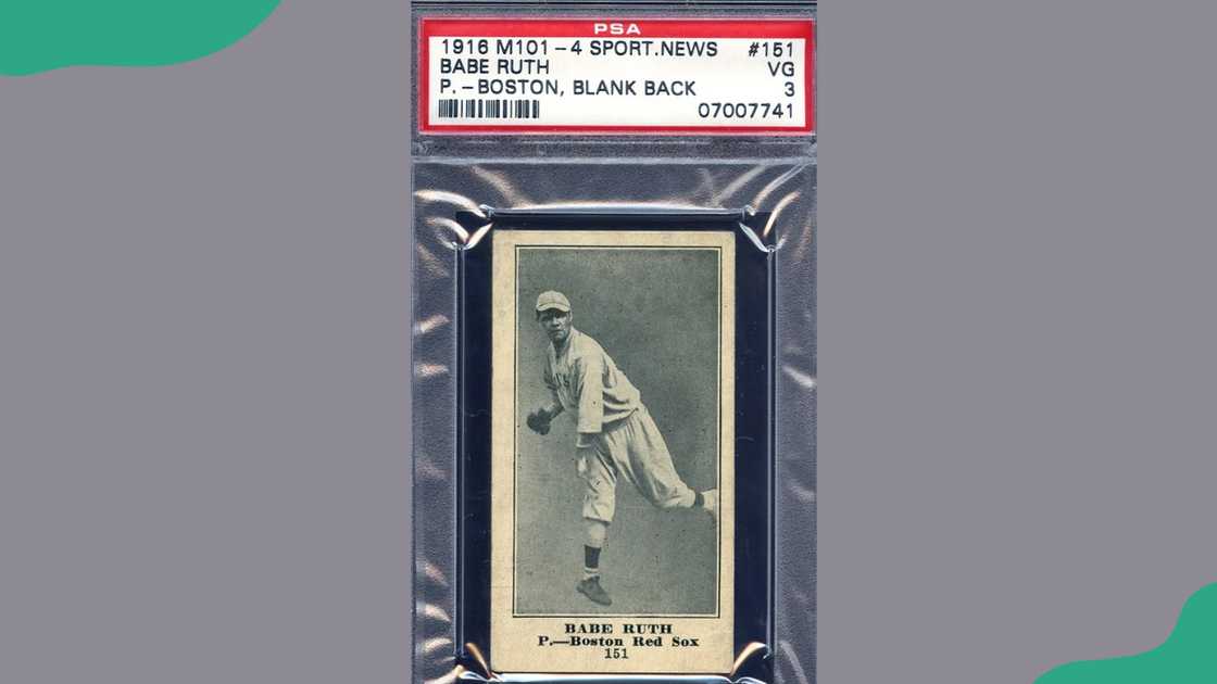 Babe Ruth: 1916 M101-4 Sporting News #151 blank back PSA 7