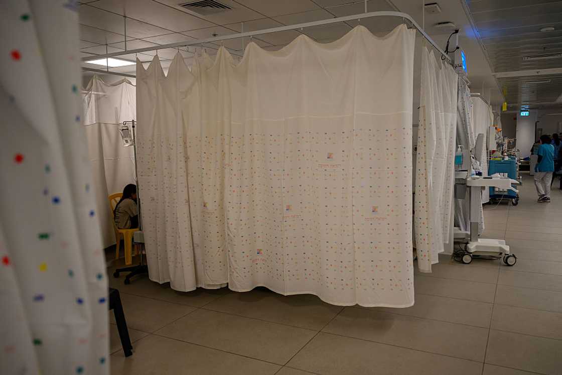 An overview of a hospital ward with enclosed beds.