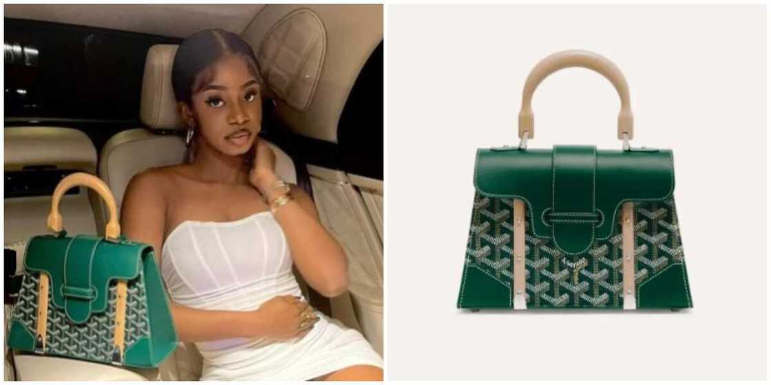 Photos of Priscilla Ojo and the expensive designer bag. Photos of Priscilla Ojo and the expensive designer bag.