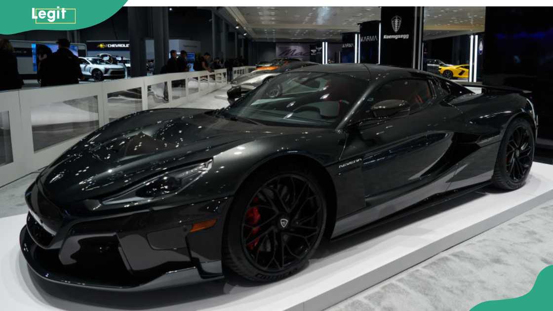 A Rimac Nevera electric vehicle (EV) hypercar during the 2024 New York International Auto Show (NYIAS)