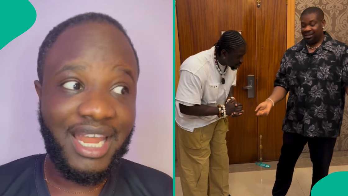 Deeone reacts as VDM prays for Don Jazzy after he gave him money. Deeone reacts as VDM prays for Don Jazzy after he gave him money.