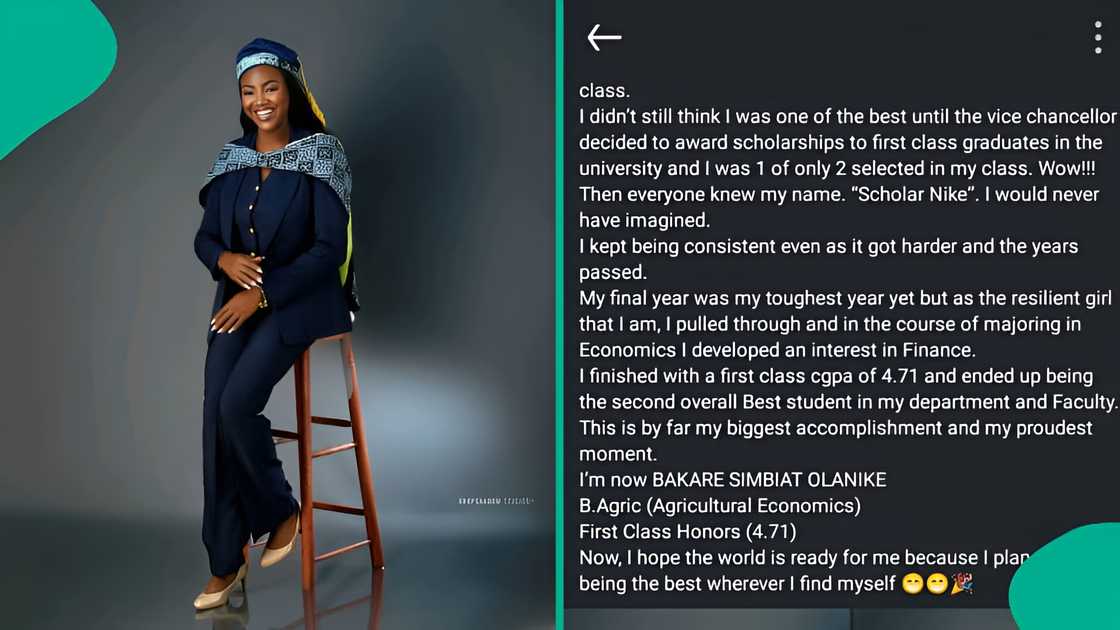 A LASU graduate, Bakare Simbiat Olanike, shares her inspiring journey from a 271 UTME score to graduating with first-class honors in Agricultural Economics, CGPA 4.71. A LASU graduate, Bakare Simbiat Olanike, shares her inspiring journey from a 271 UTME score to graduating with first-class honors in Agricultural Economics, CGPA 4.71.