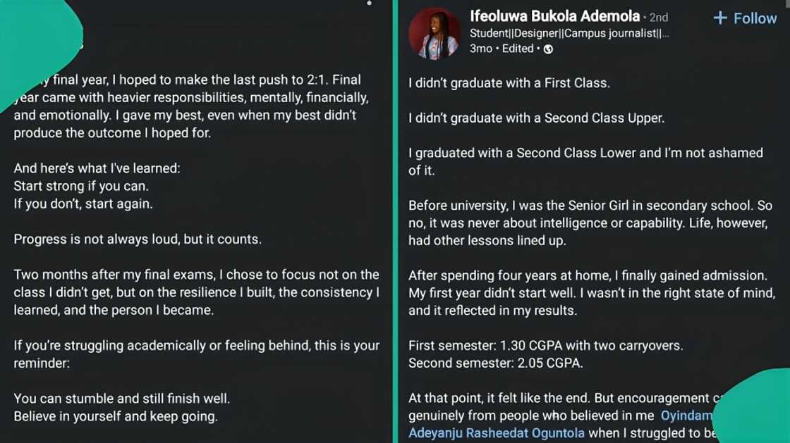 University of Ibadan graduate opens up on academic struggle, shares final result