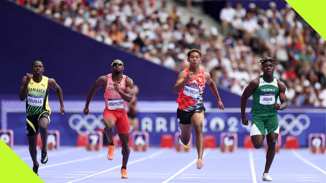 Favour Ashe competing in the Paris 2024 Olympics 100 metre heat.