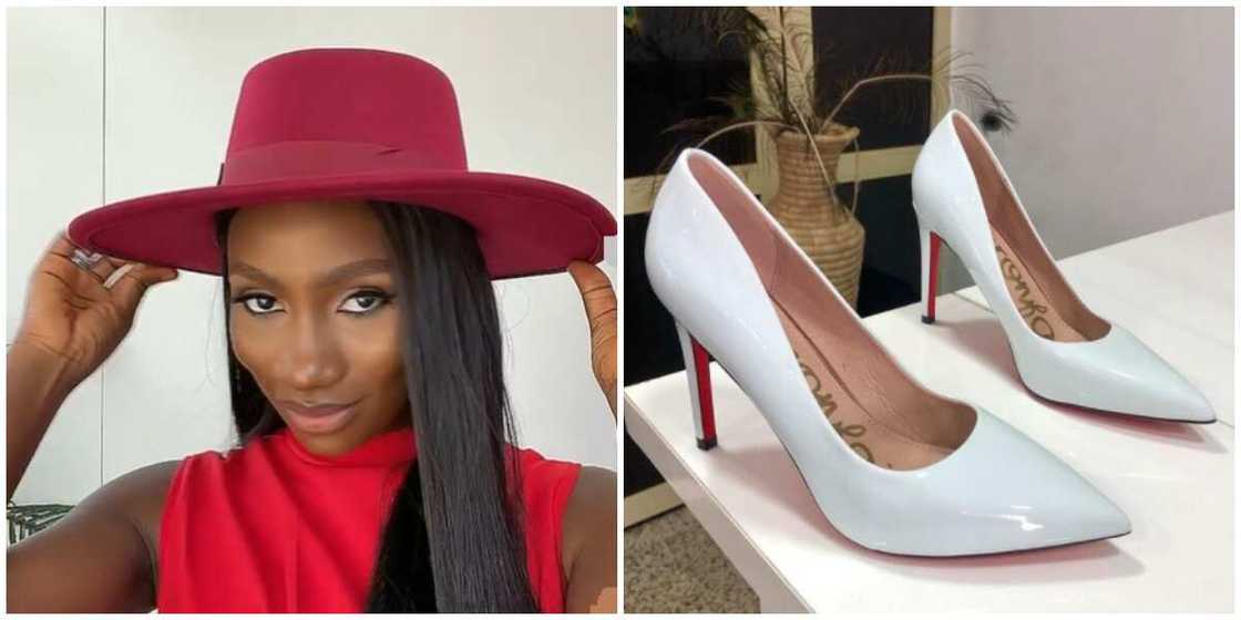 Photos of a lady and a pair of pumps.
