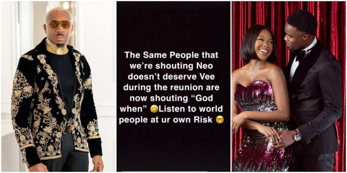 Pretty Mike, BBNaija's Neo and Vee Pretty Mike, BBNaija's Neo and Vee