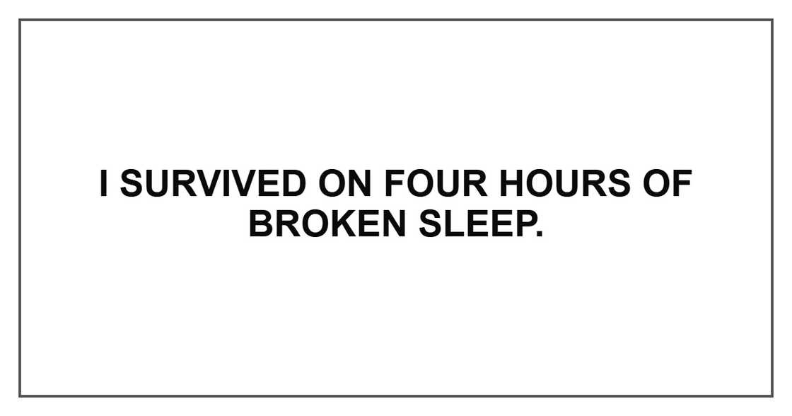 I survived on four hours of broken sleep. I survived on four hours of broken sleep.