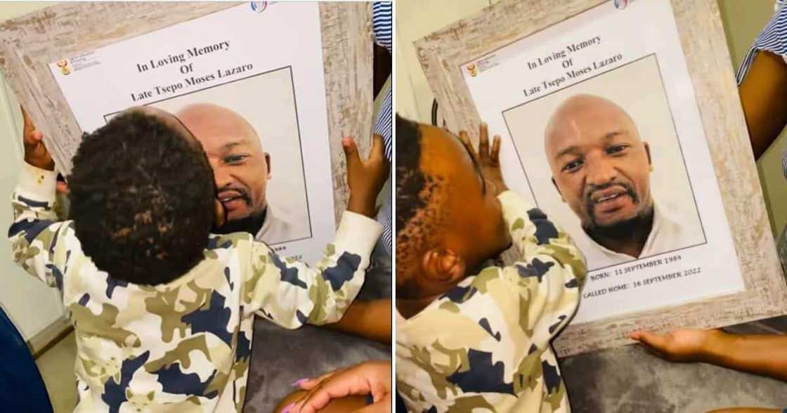 boy kissing memorial photo of dad, late dad, little boy mourns dad boy kissing memorial photo of dad, late dad, little boy mourns dad